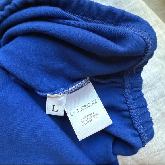 GIL RODRIGUEZ royal cobalt blue cotton square neck cropped long sleeve top tee - Picture 6 of 7